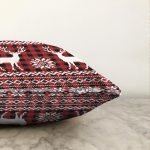 Kırmızı Ekose Desenli Geyik Motifli Dijital Baskılı Modern Şönil Yastık Kırlent Kılıfı Realhomes