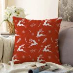 Kırmızı Zemin Üzerinde Geyik Desenli Dijital Baskılı Modern Raşel Kadife Yastık Kırlent Kılıfı Realhomes