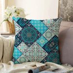 Renkli Zeminli Geometrik Desenli Dijital Baskılı Modern Raşel Kadife Yastık Kırlent Kılıfı Realhomes