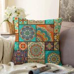 Renkli Zeminli Geometrik Desenli Dijital Baskılı Modern Raşel Kadife Yastık Kırlent Kılıfı Realhomes