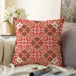 Beyaz Zemin Üzerinde Çini Desenli Dijital Baskılı Modern Raşel Kadife Yastık Kırlent Kılıfı Realhomes