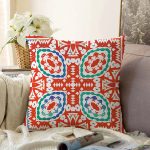 Beyaz Zemin Üzerinde Çini Desenli Dijital Baskılı Modern Raşel Kadife Yastık Kırlent Kılıfı Realhomes