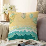 Renkli Zeminli Deniz Kabuğu Desenli Dijital Baskılı Modern Raşel Kadife Yastık Kırlent Kılıfı Realhomes