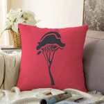 Renkli Zemin Üzerinde Onedraw Çizimli Ağaç Desenli Modern Raşel Kadife Yastık Kırlent Kılıfı Realhomes