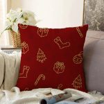 - Sonil-K-8815-Gorsel1 - Realhomes  Renkli Zemin Üzerinde Gold Detaylı Yılbaşı Çorabı Desenli Raşel Kadife Yastık Kırlent Kılıfı Realhomes