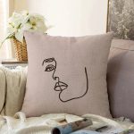 - Sonil-K-8826-Gorsel1 - Realhomes  Renkli Zemin Üzerinde Onedraw Çizimli Bayan Silüeti Raşel Kadife Yastık Kırlent Kılıfı Realhomes