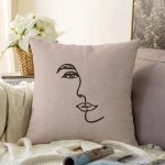 Renkli Zemin Üzerinde Onedraw Çizimli Bayan Silüeti Raşel Kadife Yastık Kırlent Kılıfı Realhomes