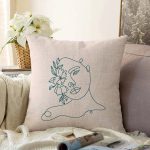 - Sonil-K-8832-Gorsel1 - Realhomes  Renkli Zemin Üzerinde Onedraw Çizimli Bayan Silüeti Raşel Kadife Yastık Kırlent Kılıfı Realhomes