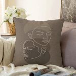 - Sonil-K-8835-Gorsel1 - Realhomes  Renkli Zemin Üzerinde Onedraw Çizimli Bayan Silüeti Raşel Kadife Yastık Kırlent Kılıfı Realhomes