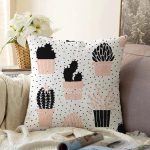 Beyaz Zemin Üzerinde Siyah Puantiyeli Kaktüs Desenli Raşel Kadife Yastık Kırlent Kılıfı Realhomes