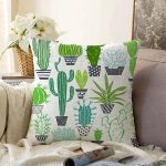 - Sonil-K-8847-Gorsel1 - Realhomes  Beyaz Zemin Üzerinde Yeşil Kaktüs Desenli Raşel Kadife Yastık Kırlent Kılıfı Realhomes