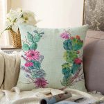 - Sonil-K-8849-Gorsel1 - Realhomes  Beyaz Zemin Üzerinde Kaktüs Desenli Dijital Baskılı Modern Raşel Kadife Yastık Kırlent Kılıfı Realhomes