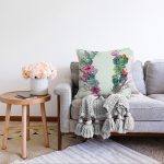 - Sonil-K-8849-Gorsel2 - Realhomes  Beyaz Zemin Üzerinde Kaktüs Desenli Dijital Baskılı Modern Raşel Kadife Yastık Kırlent Kılıfı Realhomes