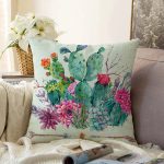 - Sonil-K-8850-Gorsel1 - Realhomes  Renkli Zemin Üzerinde Oklu Kaktüs Desenli Raşel Kadife Yastık Kırlent Kılıfı Realhomes