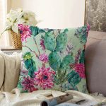 - Sonil-K-8851-Gorsel1 - Realhomes Renkli Zemin Üzerinde Kaktüs Desenli Dijital Baskılı Modern Raşel Kadife Yastık Kırlent Kılıfı Realhomes