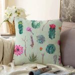 - Sonil-K-8852-Gorsel1 - Realhomes Renkli Zemin Üzerinde Kaktüs Desenli Dijital Baskılı Modern Raşel Kadife Yastık Kırlent Kılıfı Realhomes