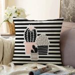 - Sonil-K-8854-Gorsel1 - Realhomes Renkli Zemin Üzerinde Siyah Çizgili Kaktüs Desenli Modern Raşel Kadife Yastık Kırlent Kılıfı Realhomes
