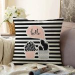 Renkli Zemin Üzerinde Siyah Çizgili Kaktüs Desenli Modern Raşel Kadife Yastık Kırlent Kılıfı Realhomes