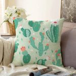 - Sonil-K-8856-Gorsel1 - Realhomes Renkli Zemin Üzerinde Kaktüs Desenli Dijital Baskılı Modern Raşel Kadife Yastık Kırlent Kılıfı Realhomes