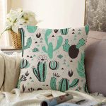 - Sonil-K-8857-Gorsel1 - Realhomes  Renkli Zemin Üzerinde Kaktüs Desenli Dijital Baskılı Modern Raşel Kadife Yastık Kırlent Kılıfı Realhomes