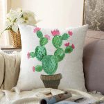 Beyaz Zemin Üzerinde Kaktüs Desenli Dijital Baskılı Modern Raşel Kadife Yastık Kırlent Kılıfı Realhomes