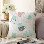 - Sonil-K-8864-Gorsel1 - Realhomes  Beyaz Zemin Üzerinde Kaktüs Desenli Dijital Baskılı Modern Raşel Kadife Yastık Kırlent Kılıfı Realhomes