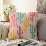 Renkli Zeminli Sevimli Kaktüs Desenli Dijital Baskılı Modern Raşel Kadife Yastık Kırlent Kılıfı Realhomes