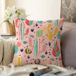 - Sonil-K-8867-Gorsel1 - Realhomes  Renkli Zemin Üzerinde Kaktüs Desenli Dijital Baskılı Modern Raşel Kadife Yastık Kırlent Kılıfı Realhomes