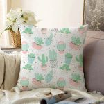 - Sonil-K-8869-Gorsel1 - Realhomes  Beyaz Zeminli Renkli Kaktüs Desenli Dijital Baskılı Modern Raşel Kadife Yastık Kırlent Kılıfı Realhomes