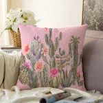 - Sonil-K-8872-Gorsel1 - Realhomes Renkli Zemin Üzerinde Kaktüs Desenli Dijital Baskılı Modern Raşel Kadife Yastık Kırlent Kılıfı Realhomes