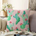 Renkli Zemin Üzerinde Kaktüs Desenli Dijital Baskılı Modern Raşel Kadife Yastık Kırlent Kılıfı Realhomes