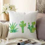 Beyaz Zemin Üzerinde Kaktüs Desenli Dijital Baskılı Modern Raşel Kadife Yastık Kırlent Kılıfı Realhomes