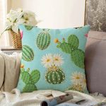 Renkli Zemin Üzerinde Kaktüs Desenli Dijital Baskılı Modern Raşel Kadife Yastık Kırlent Kılıfı Realhomes