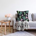 Siyah Zemin Üzerinde Kaktüs Desenli Dijital Baskılı Modern Raşel Kadife Yastık Kırlent Kılıfı Realhomes