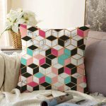 - Sonil-K-8910-Gorsel1 - Realhomes  Renkli Geometrik Desenli Mermer Motifli Dijital Baskılı Modern Raşel Kadife Kırlent Kılıfı Realhomes