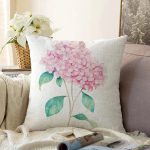 - Sonil-K-8920-Gorsel1 - Realhomes  Beyaz Zeminli Rengarenk Ortanca Çiçek Motifli Dijital Baskılı Modern Raşel Kadife Kırlent Kılıfı Realhomes