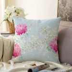 - Sonil-K-8923-Gorsel1 - Realhomes  Rengarenk Zeminli Ortanca Çiçek Desenli Dijital Baskılı Modern Raşel Kadife Yastık Kırlent Kılıfı Realhomes