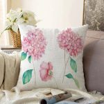 Beyaz Zeminli Rengarenk Ortanca Çiçek Motifli Dijital Baskılı Modern Raşel Kadife Kırlent Kılıfı Realhomes