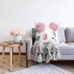 Beyaz Zeminli Rengarenk Ortanca Çiçek Motifli Dijital Baskılı Modern Raşel Kadife Kırlent Kılıfı Realhomes