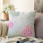 - Sonil-K-8931-Gorsel1 - Realhomes  Pastel Zeminli Rengarenk Ortanca Çiçek Dijital Baskılı Modern Raşel Kadife Yastık Kırlent Kılıfı Realhomes
