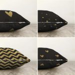 - Sonil-K4luset359-Gorsel2 - Realhomes 4'lü Çift Taraflı Siyah Zemin Üzerinde Gold Detaylı Geometrik Desenli Modern Şönil Yastık Kırlent Kılıf Seti Realhomes