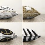 4'lü Çift Taraflı Beyaz Zemin Üzerinde Gold Detaylı  Modern Şönil Yastık Kırlent Kılıf Seti Realhomes