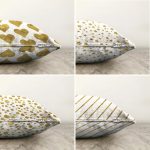 - Sonil-K4luset365-Gorsel2 - Realhomes 4'lü Çift Taraflı Beyaz Zemin Üzerinde Gold Detaylı Modern Şönil Yastık Kırlent Kılıf Seti Realhomes