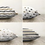 4'lü Çift Taraflı Beyaz Zemin Üzerinde Gold Detaylı Geometrik Desenli Modern Şönil Yastık Kırlent Kılıf Seti Realhomes