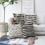 - Sonil-K4luset371-Gorsel1 - Realhomes 4'lü Çift Taraflı Beyaz Zemin Üzerinde Gold Detaylı Yaprak Desenli Modern Şönil Yastık Kırlent Kılıf Seti Realhomes