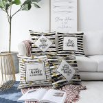 - Sonil-K4luset372-Gorsel1 - Realhomes 4'lü Çift Taraflı Beyaz Zemin Üzerinde Gold Detaylı Siyah Çizgili Modern Şönil Yastık Kırlent Kılıf Seti Realhomes