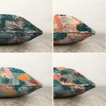 4'lü Çift Taraflı Renkli Zemin Üzerinde Onedraw Çizimli Modern Şönil Yastık Kırlent Kılıf Seti Realhomes