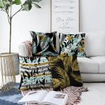 - Sonil-K4luset405-Gorsel1 - Realhomes 4'lü Çift Taraflı Renkli Zemin Üzerinde Gold Detaylı Yaprak Desenli Modern Şönil Yastık Kırlent Kılıf Seti Realhomes