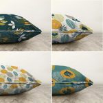 4'lü Çift Taraflı Renkli Zemin Üzerinde Yaprak Desenli Modern Şönil Yastık Kırlent Kılıf Seti Realhomes