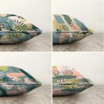 - Sonil-K4luset408-Gorsel2 - Realhomes  4'lü Çift Taraflı Renkli Zemin Üzerinde Onedraw Çizimli Yaprak Desenli Modern Şönil Yastık Kırlent Kılıf Seti Realhomes